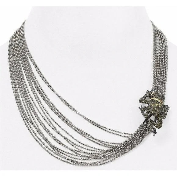 Alexis Bittar Asymmetrical Crystal Frog Draped Multi Strand Ball Chain Necklace - Picture 9 of 14